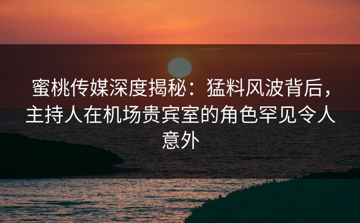 蜜桃传媒深度揭秘：猛料风波背后，主持人在机场贵宾室的角色罕见令人意外