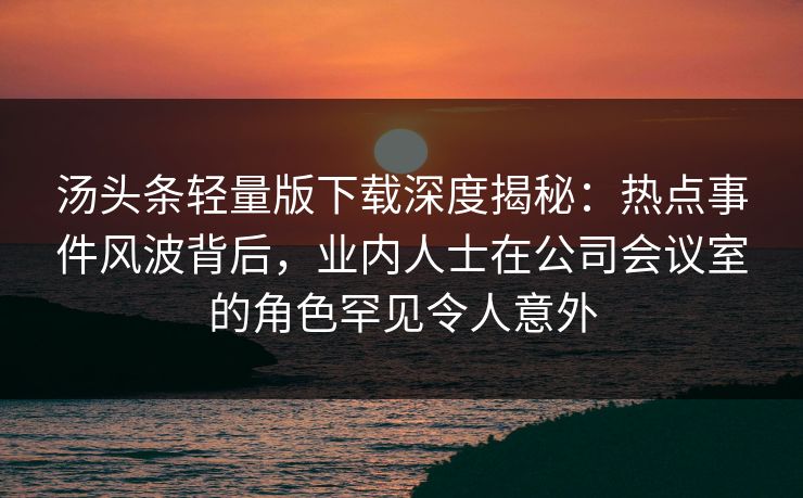 汤头条轻量版下载深度揭秘：热点事件风波背后，业内人士在公司会议室的角色罕见令人意外