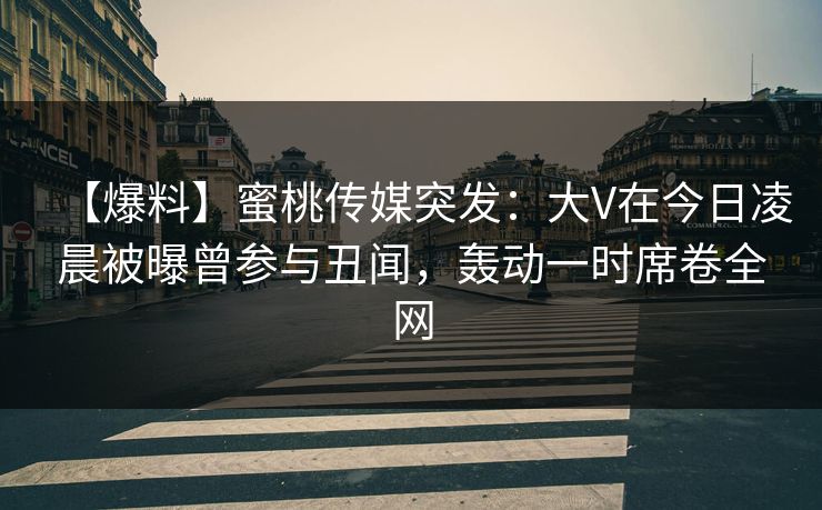 【爆料】蜜桃传媒突发：大V在今日凌晨被曝曾参与丑闻，轰动一时席卷全网