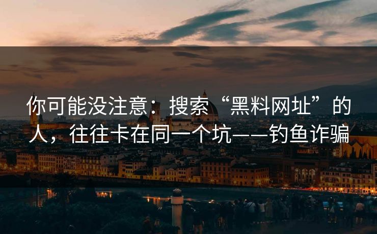 你可能没注意：搜索“黑料网址”的人，往往卡在同一个坑——钓鱼诈骗