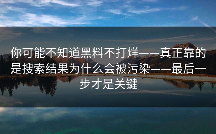 你可能不知道黑料不打烊——真正靠的是搜索结果为什么会被污染——最后一步才是关键